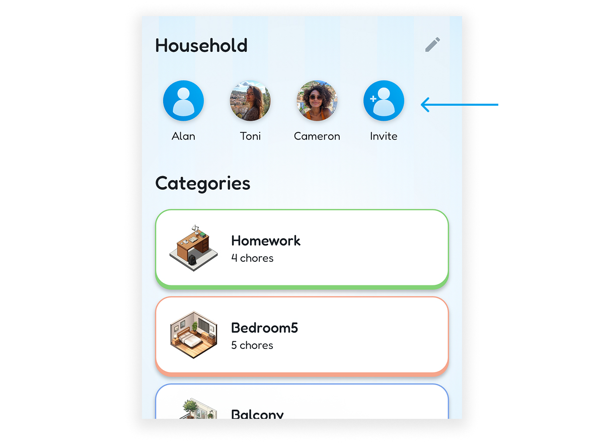 Inviting family members in Chore Focus