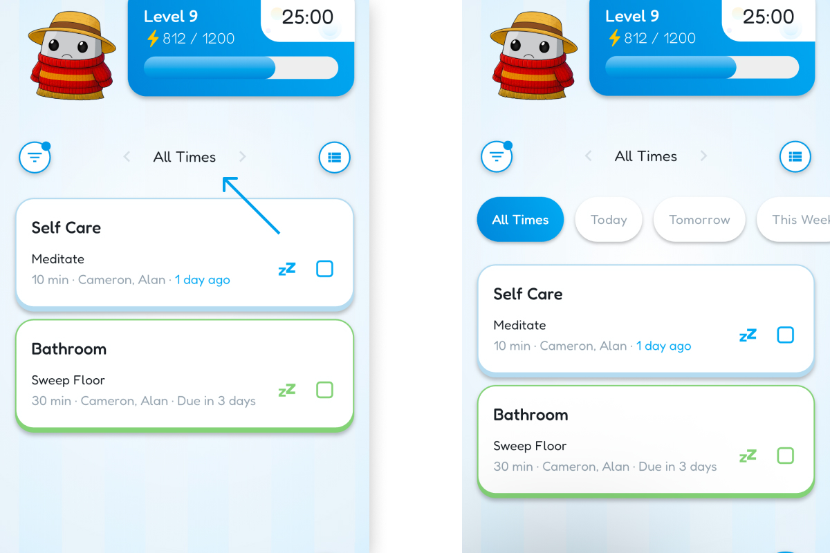 Toggle buttons in Chore Focus